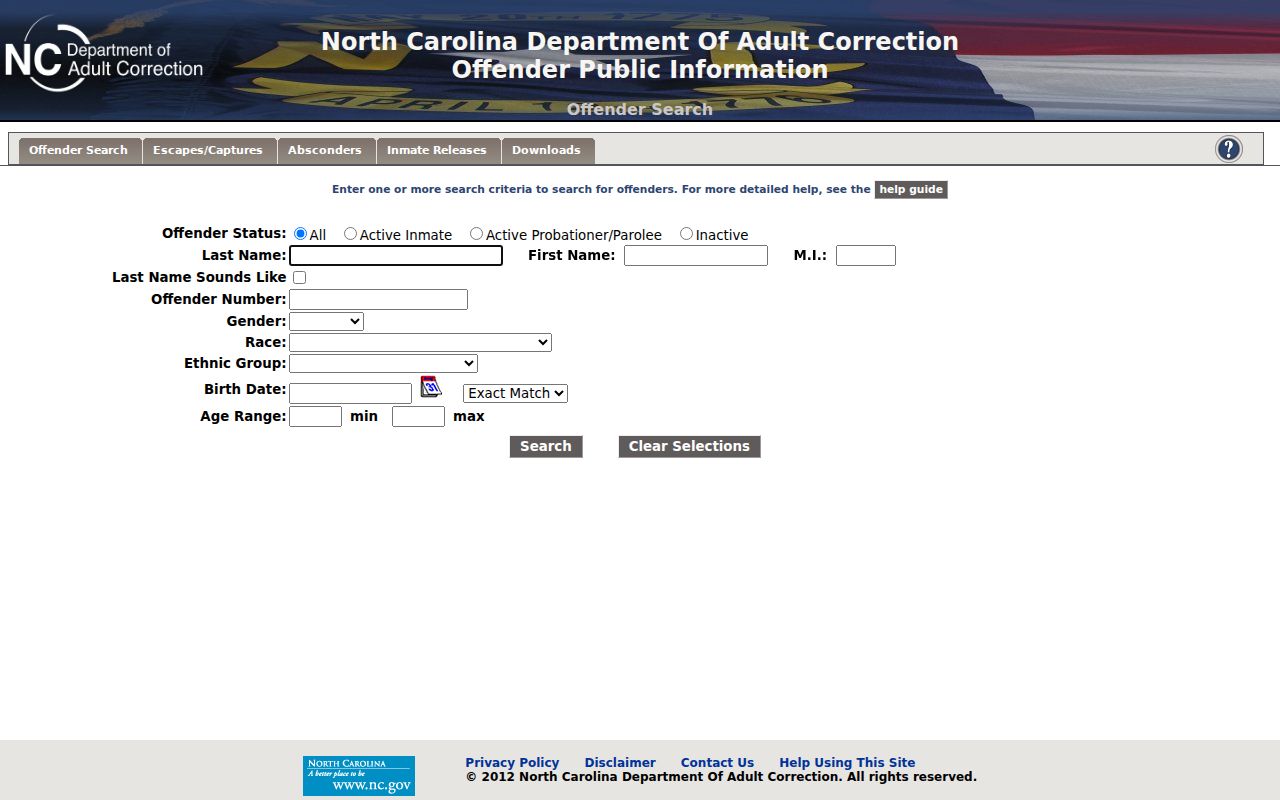 Wayne County corrections record search in the North Carolina Public Offender Search