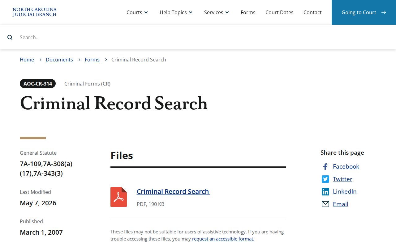 Wayne County certified court case search form AOC-CR-314