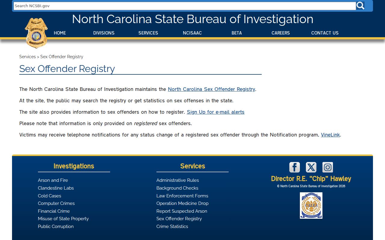 Wayne County sex offender registry service information from SBI