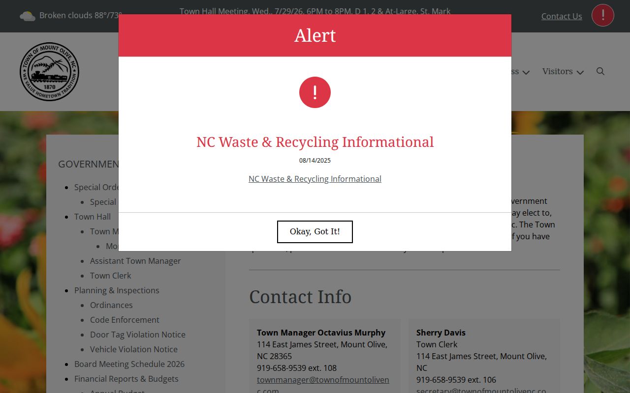 Mount Olive open records information for Wayne County public requests